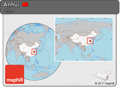 Gray Location Map of Anhui, highlighted country, within the entire country