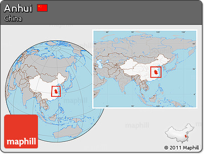 Gray Location Map of Anhui, highlighted country, within the entire country
