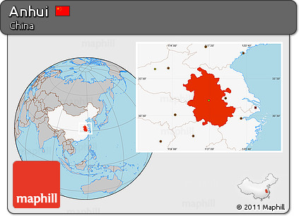 Gray Location Map of Anhui, highlighted country
