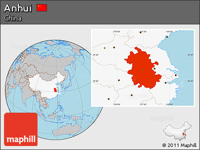 Gray Location Map of Anhui, highlighted country