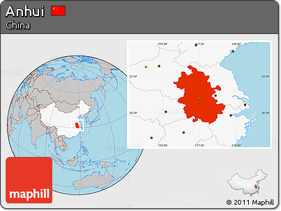 Gray Location Map of Anhui, highlighted country
