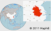 Gray Location Map of Anhui, highlighted country, hill shading