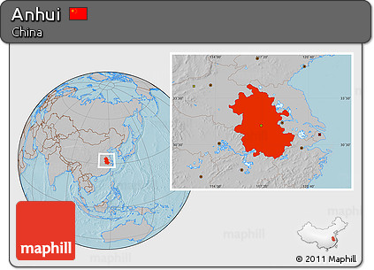 Gray Location Map of Anhui, hill shading