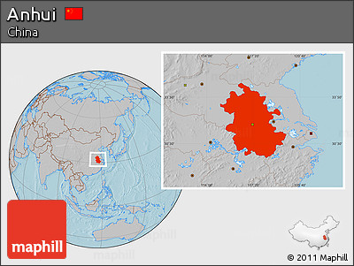 Gray Location Map of Anhui, hill shading