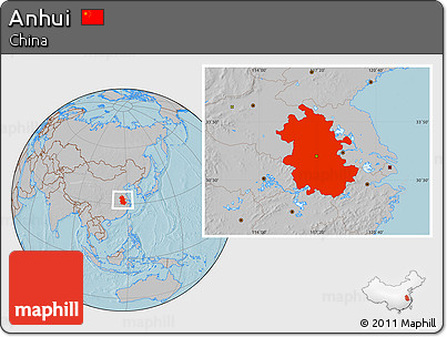 Gray Location Map of Anhui, hill shading