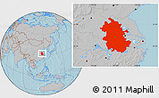 Gray Location Map of Anhui, hill shading