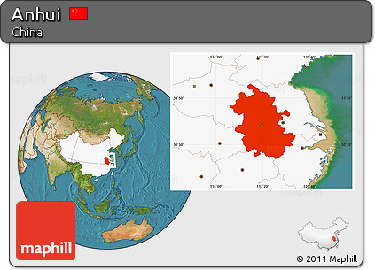 Satellite Location Map of Anhui, highlighted country