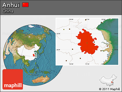 Satellite Location Map of Anhui, highlighted country
