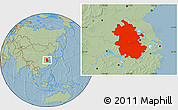 Savanna Style Location Map of Anhui, hill shading