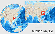 Shaded Relief Location Map of Anhui, within the entire country