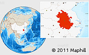 Shaded Relief Location Map of Anhui, highlighted country