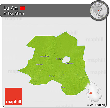 Physical 3D Map of Lu An, single color outside