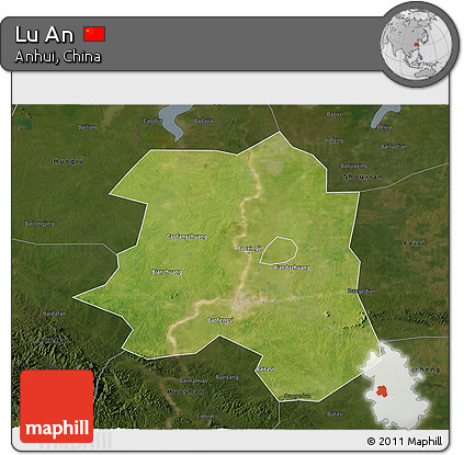 Satellite 3D Map of Lu An, darken
