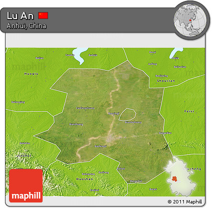 Satellite 3D Map of Lu An, physical outside