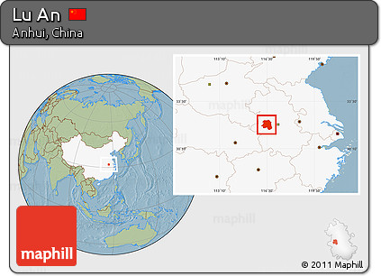 Savanna Style Location Map of Lu An, highlighted country, hill shading