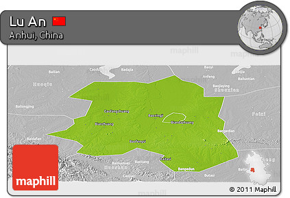 Physical Panoramic Map of Lu An, lighten, desaturated