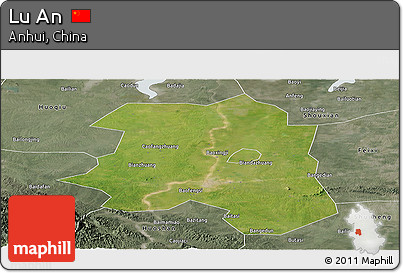 Satellite Panoramic Map of Lu An, semi-desaturated