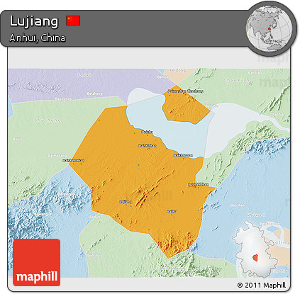 Political 3D Map of Lujiang, lighten