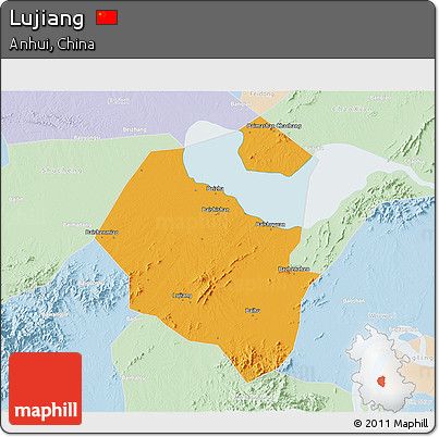 Political 3D Map of Lujiang, lighten