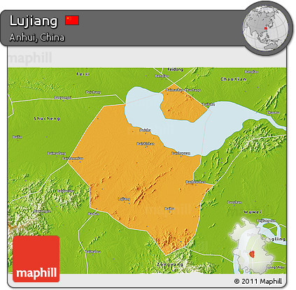 Political 3D Map of Lujiang, physical outside