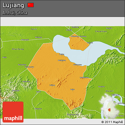Political 3D Map of Lujiang, physical outside