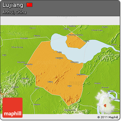 Political 3D Map of Lujiang, physical outside