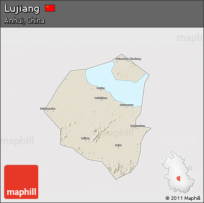 Shaded Relief 3D Map of Lujiang, cropped outside