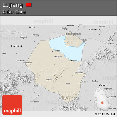Shaded Relief 3D Map of Lujiang, desaturated