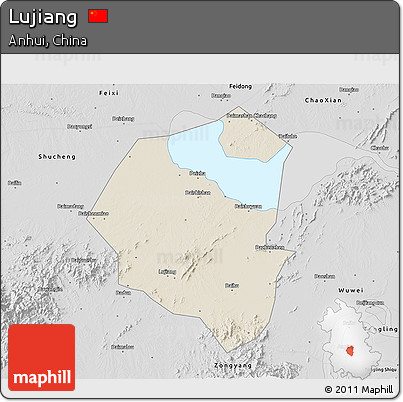 Shaded Relief 3D Map of Lujiang, desaturated