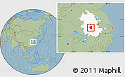 Savanna Style Location Map of Lujiang, highlighted parent region, hill shading