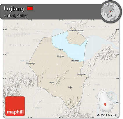 Shaded Relief Map of Lujiang, lighten