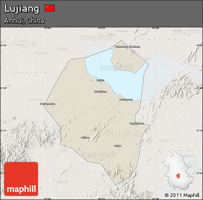 Shaded Relief Map of Lujiang, lighten