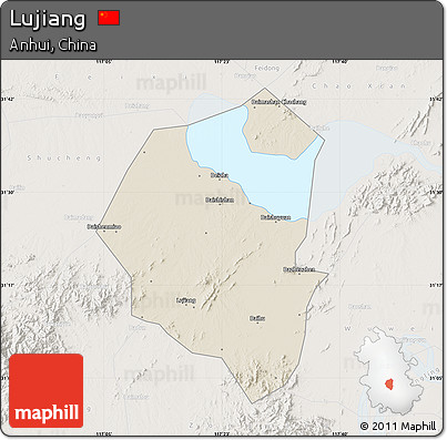 Shaded Relief Map of Lujiang, lighten