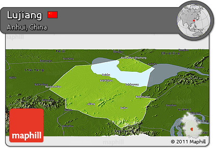 Physical Panoramic Map of Lujiang, darken
