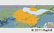Political Panoramic Map of Lujiang, semi-desaturated