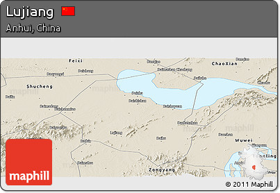 Shaded Relief Panoramic Map of Lujiang