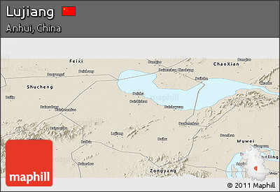 Shaded Relief Panoramic Map of Lujiang