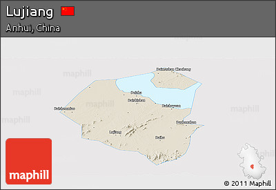 Shaded Relief Panoramic Map of Lujiang, single color outside