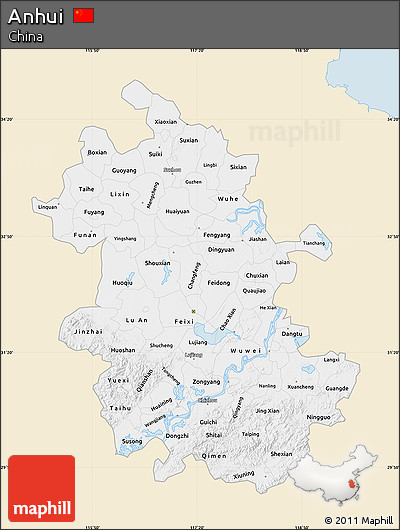 Classic Style Map of Anhui, single color outside