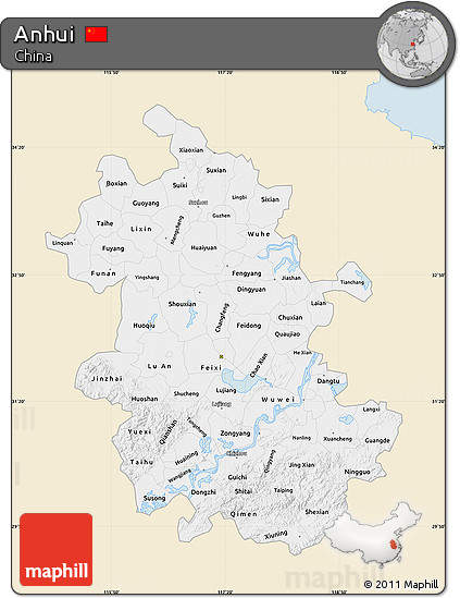 Classic Style Map of Anhui, single color outside