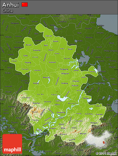 Physical Map of Anhui, darken