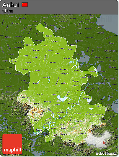 Physical Map of Anhui, darken
