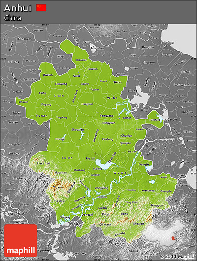 Physical Map of Anhui, desaturated