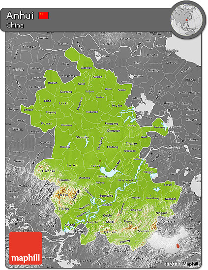 Physical Map of Anhui, desaturated