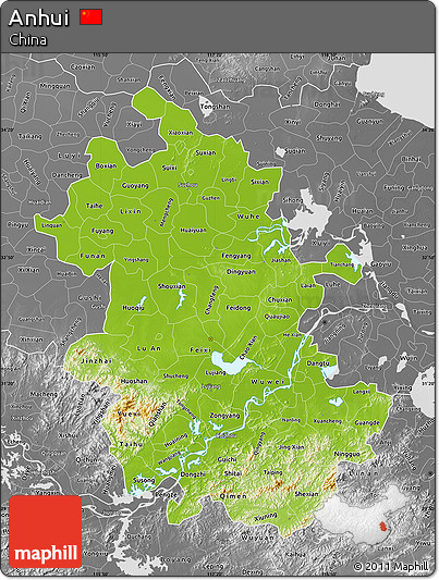 Physical Map of Anhui, desaturated