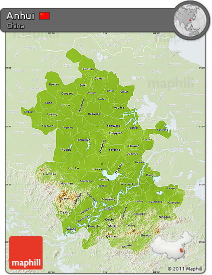 Physical Map of Anhui, lighten