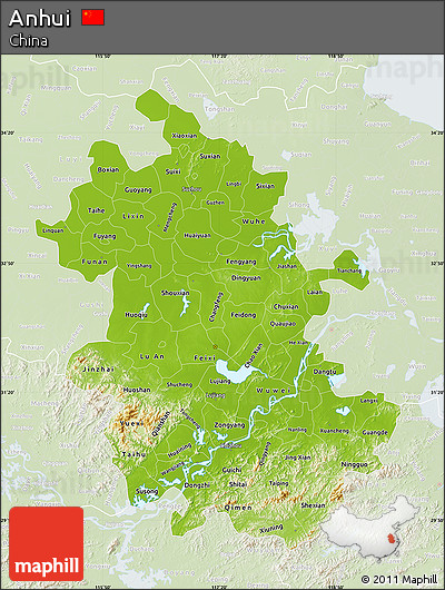 Physical Map of Anhui, lighten