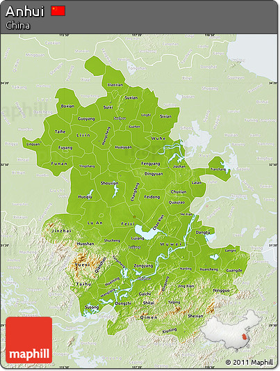Physical Map of Anhui, lighten