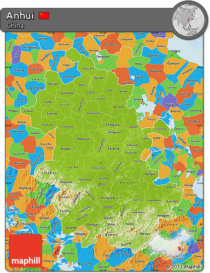 Physical Map of Anhui, political outside