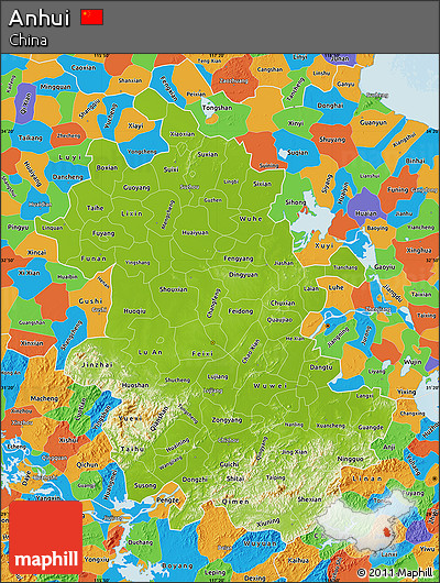 Physical Map of Anhui, political outside